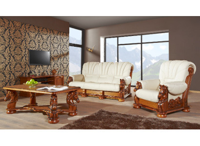 Estilo antiguo Sofá de cuero Conjunto de sofás Tapizados 3 + 1 plazas Cuero italiano.