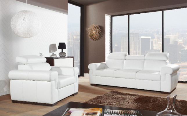 Conjunto de sofá de cuero genuino 3 + 1 plazas. Diseño de sofá moderno conjunto de tapizado.