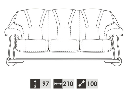 Estilo antiguo sofá de cuero Conjunto de sofá 3+2+1 asientos Cuero italiano Acolchado