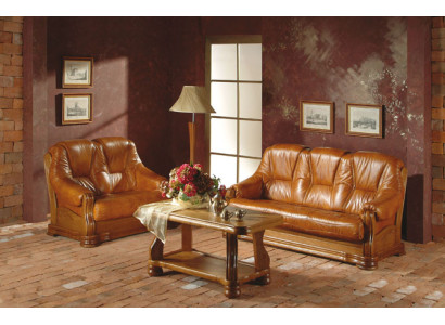 Sofá para sala de estar tapizado de cuero auténtico 100% con estructura de madera 3+1.