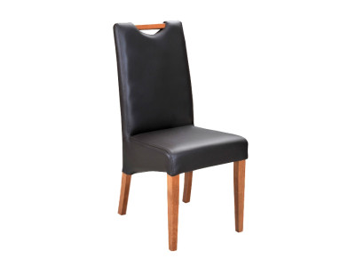 Establezca 8 sillas de diseño de madera y cuero tapizado para el comedor gastronómico.