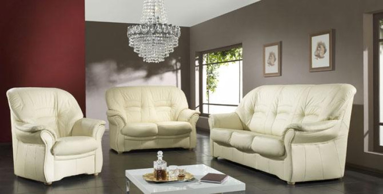 Conjunto de sala de estar clásico 3+1 100% de cuero completo Sofá Asiento Acolchado