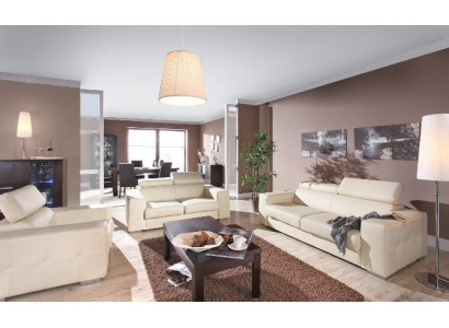 Sofá de 3 plazas más 1 set de sofás de diseño, sofás tapizados en cuero, decoración de relax.