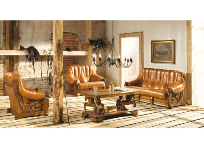 Estilo antiguo juego de sofás de cuero para sillón 3+1 asientos Cuero italiano Tapizado