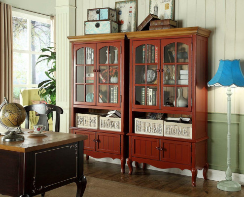 Lujo Armario Muebles de madera Armarios Vitrina Estante Archivador Armario de cristal Antiguo