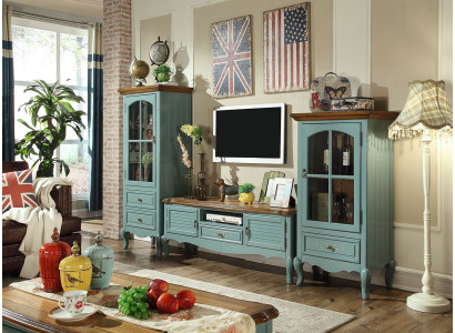 Estilo rústico conjunto de muebles para salón con vitrina de madera, aparador y mueble para TV de 3 piezas.