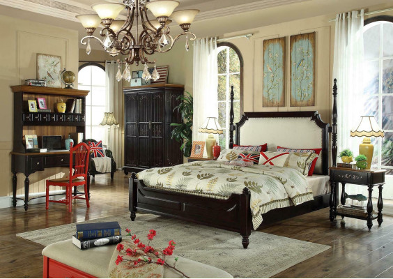 American wooden beds luxury solid wood furniture bedroom bed 3-piece set new  Camas de madera americanas muebles de lujo de madera maciza dormitorio cama set de 3 piezas nuevo