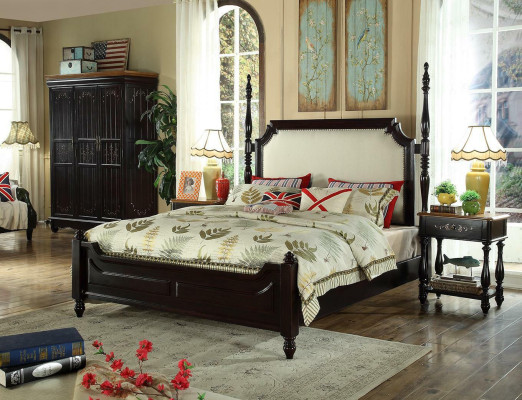 Dormitorio estilo casa de campo Conjunto completo de muebles de madera Grupo de camas Cama nueva