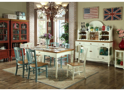 Muebles de comedor de diseñador de 8 piezas. Mesa sillas cómoda aparador grupo conjunto.