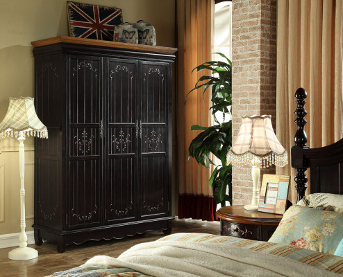 Armario antiguo estilo negro muebles rústicos armario de dormitorio.