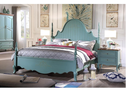 Dormitorio estilo casa de campo azul cama de madera muebles clásicos camas 180x200cm conjunto nuevo