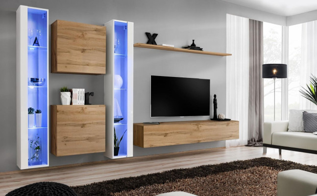 Muebles de sala armario de pared soporte de TV marrón aparador conjunto completo.