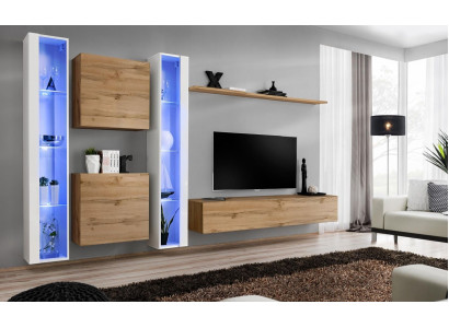 Muebles de sala armario de pared soporte de TV marrón aparador conjunto completo.