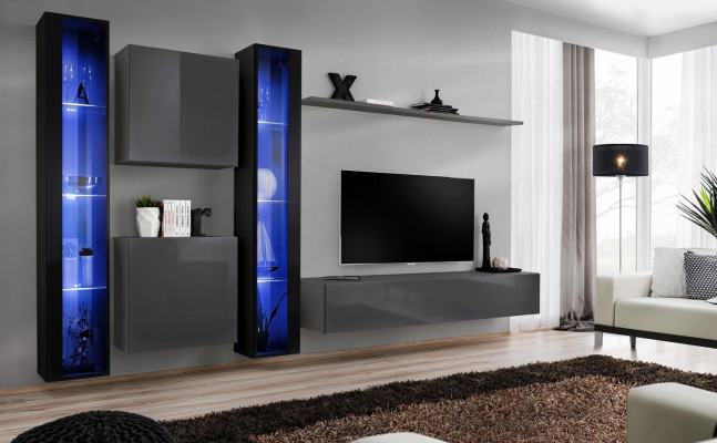 Muebles de sala de estar 2x armario de pared gris moderno aparador decoración vitrina colgante.