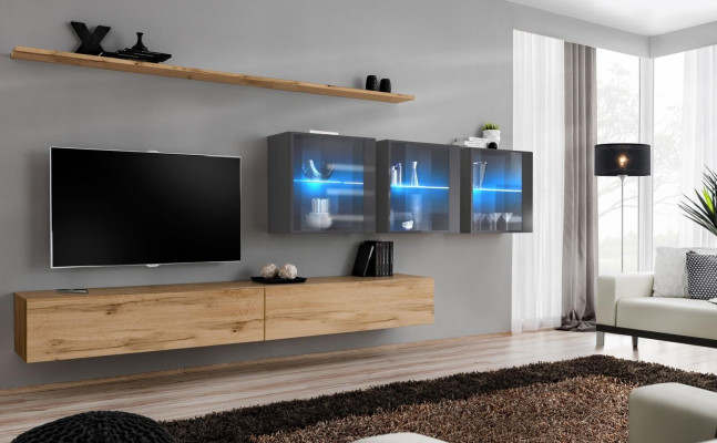 Conjunto de muebles para el salón de 7 piezas completo de 340 cm de largo, soporte de TV, cómoda, armario de pared, mobiliario de lujo.