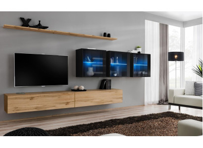 Mueble de salón de 340 cm de lujo, mueble de pared moderno completo con diseño de estantería.