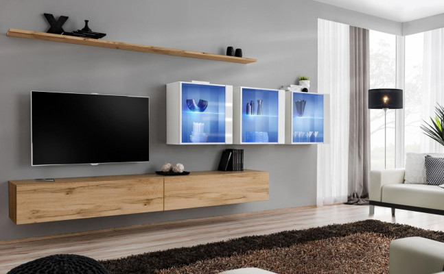 Muebles de salón estilo moderno diseño soporte para TV estantes de pared armario completo de pared.