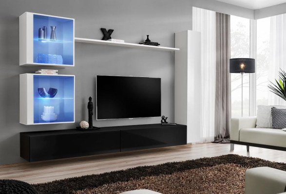 Conjunto de pared blanco, armario de pared completo, soporte de TV, estante de pared, muebles de salón.