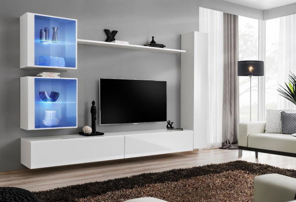 Mueble de pared blanco de lujo, mueble completo, buffet, soporte de TV, diseño moderno.
