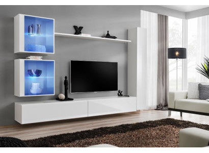 Mueble de pared blanco de lujo, mueble completo, buffet, soporte de TV, diseño moderno.