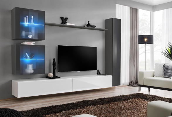 Mueble de salón de diseño moderno con soporte de TV en gris, muebles de sala de estar, aparador.