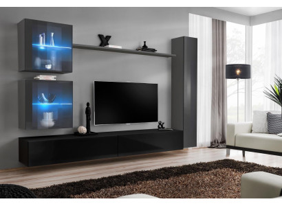 Conjunto de sala de estar de 6 piezas, mueble de salón de lujo, muebles de diseñador, 3x armario de pared, soporte para TV.
