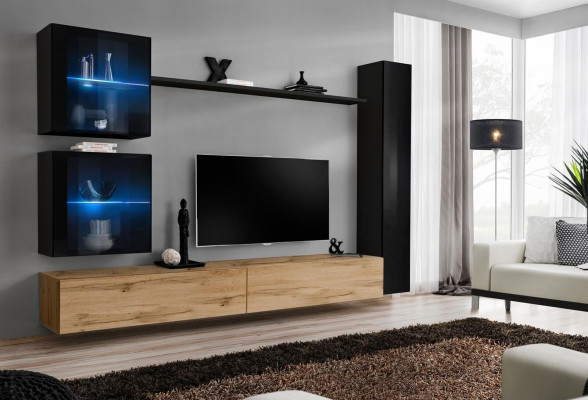 Lujo Negro 3x Armario de Pared Mueble de TV Soporte de TV Diseño Moderno Conjunto 6 piezas Nuevo