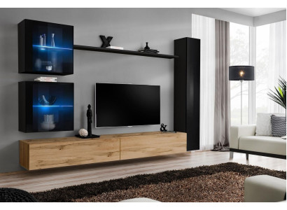 Lujo Negro 3x Armario de Pared Mueble de TV Soporte de TV Diseño Moderno Conjunto 6 piezas Nuevo