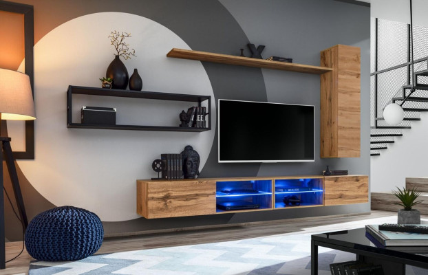 Mueble de salón de lujo en color marrón. Nuevo juego de muebles para sala de estar, incluye armario de pared y estantes.