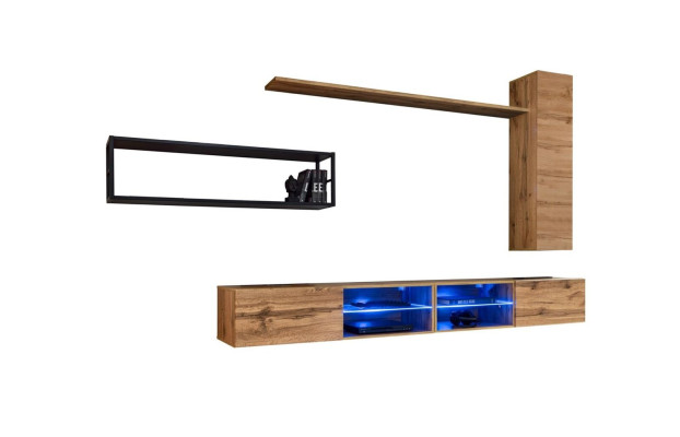 Mueble de salón de lujo en color marrón. Nuevo juego de muebles para sala de estar, incluye armario de pared y estantes.