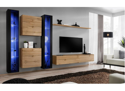Muebles de salón completo, armario, aparador, conjunto de estantes de pared, vitrina colgante, mobiliario.