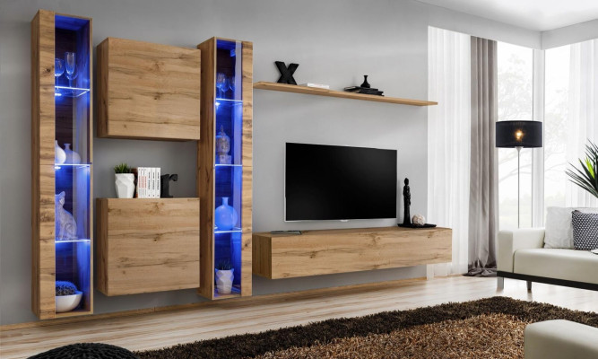 Marrón mueble de salón moderno colgante vitrina colgante armario de lujo conjunto de pared.