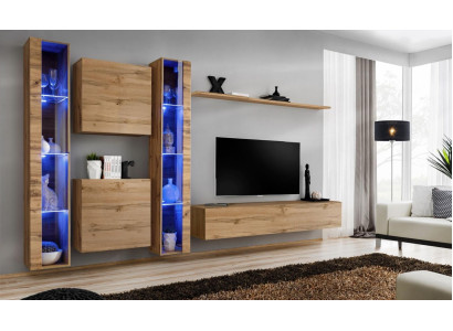 Marrón mueble de salón moderno colgante vitrina colgante armario de lujo conjunto de pared.