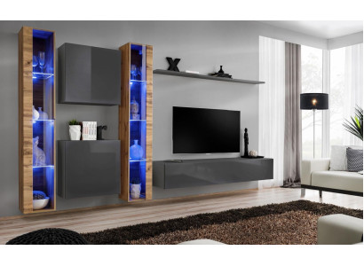 Lujo Conjunto completo de pared para sala de estar de 6 piezas Gris Soporte de TV Aparador de pared Moderno