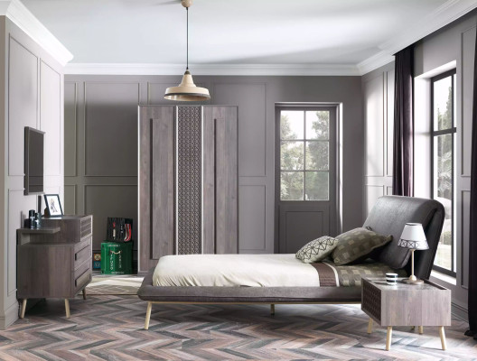 Juego de cama juvenil de marco de cama acolchado conjunto de cama de 5 piezas de madera gris nuevo