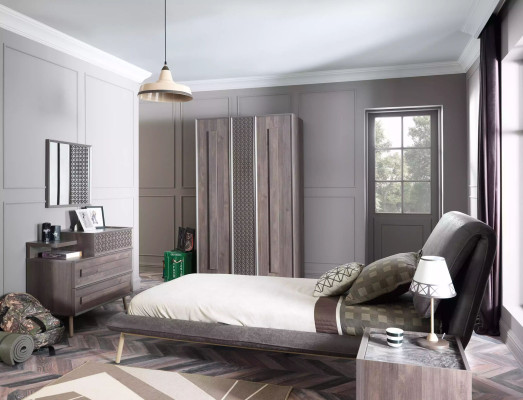 Juego de cama juvenil de marco de cama acolchado conjunto de cama de 5 piezas de madera gris nuevo