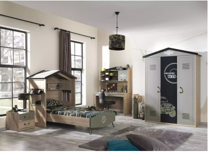 Muebles infantiles Conjunto de habitación de lujo Cama Verde Estructura de cama de madera de 5 piezas