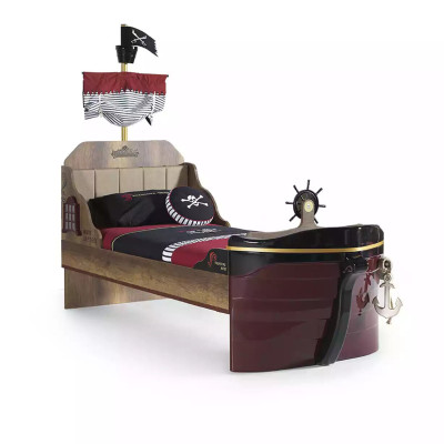 Habitación infantil Cama pirata Barco Armario Mesa Camas dobles 5 piezas