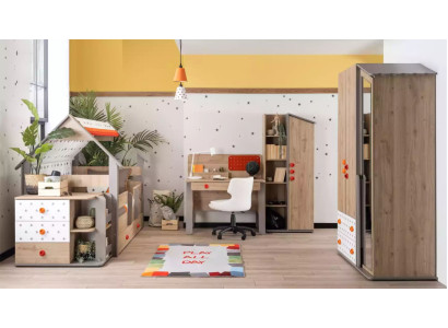 Juego de muebles para niños de la cama del dormitorio infantil marrón marco de cama de madera de 6 piezas.