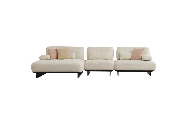 Conjunto de sala moderno de esquina con sofá, mesa de centro, mesa auxiliar y sillón de 4 piezas.