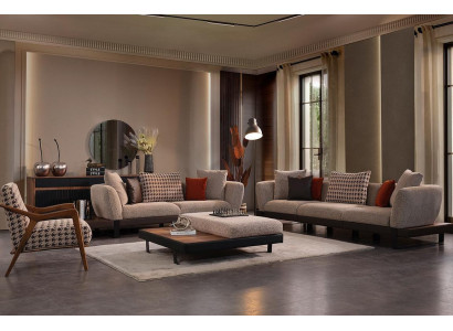 Conjunto de sofás de 4 plazas en beige oscuro Dos sillones de lujo para la sala de estar.