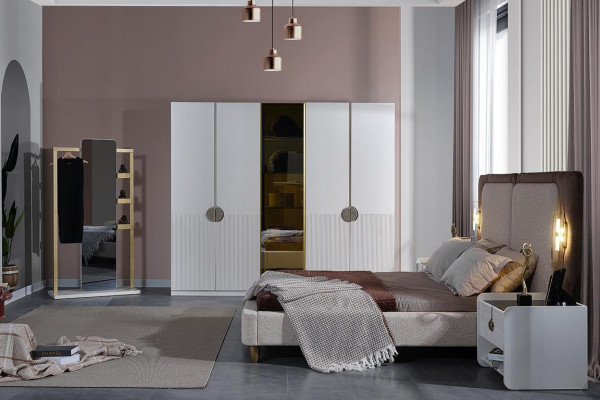 Conjunto completo de dormitorio blanco moderno con cama armario 5 piezas