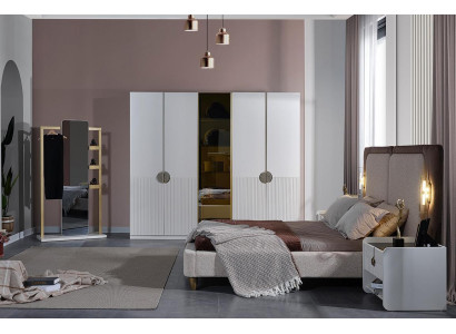 Conjunto completo de dormitorio blanco moderno con cama armario 5 piezas