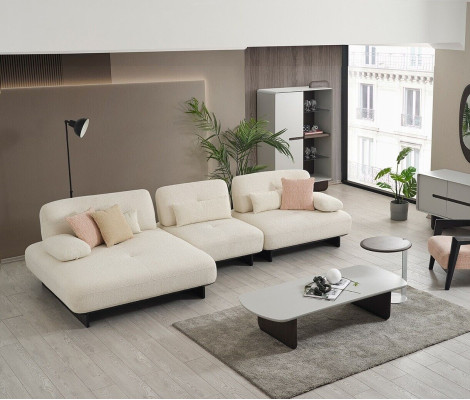 Sofá textil de sala de estar, lujoso sofá en forma de L, sofá esquinero, muebles de diseño.