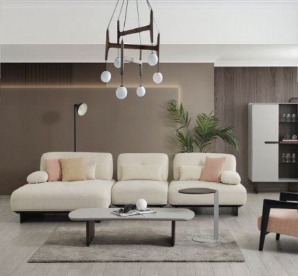 Sofá textil de sala de estar, lujoso sofá en forma de L, sofá esquinero, muebles de diseño.