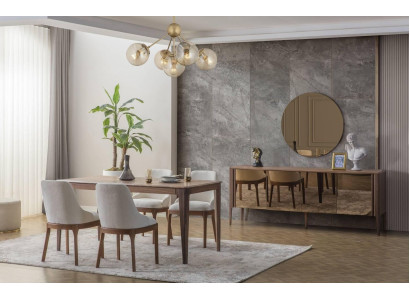 Lujoso conjunto de comedor, mesa de comedor rectangular con 6 sillas de tela, conjunto de 9 piezas.