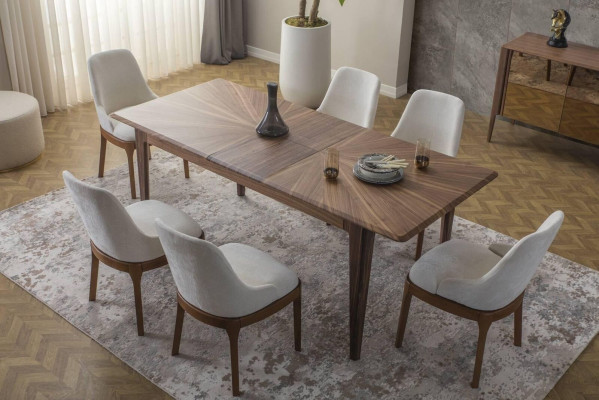 Lujoso conjunto de comedor, mesa de comedor rectangular con 6 sillas de tela, conjunto de 9 piezas.