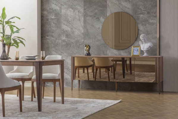 Lujoso conjunto de comedor, mesa de comedor rectangular con 6 sillas de tela, conjunto de 9 piezas.