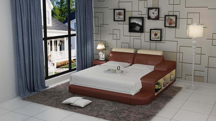 Diseño de cama de lujo de cuero moderno para dormitorio de 140/160/180 LB8810