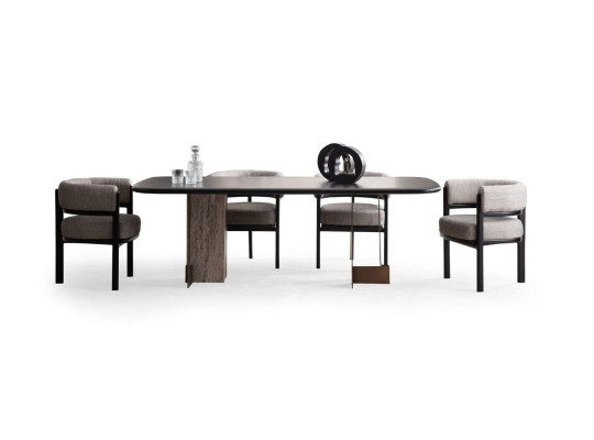 Juego de comedor marrón: mesa de comedor de lujo con 6 sillas, conjunto de 7 piezas.